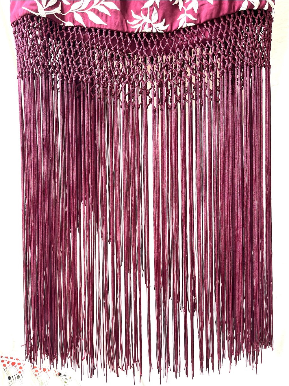 Zara Pareo Skirt with Embroidery & Fringe Burgundy White - Picture 14 of 16